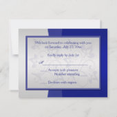 Navy en zilveren bloemen met zilveren hart RSVP (Achterkant)