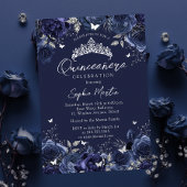 Navy Enchanting Floral Butterfly Quinceanera Folie Uitnodiging