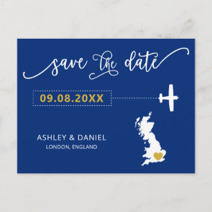 Navy England Scotland Wedding Save the Date UK Map Briefkaart