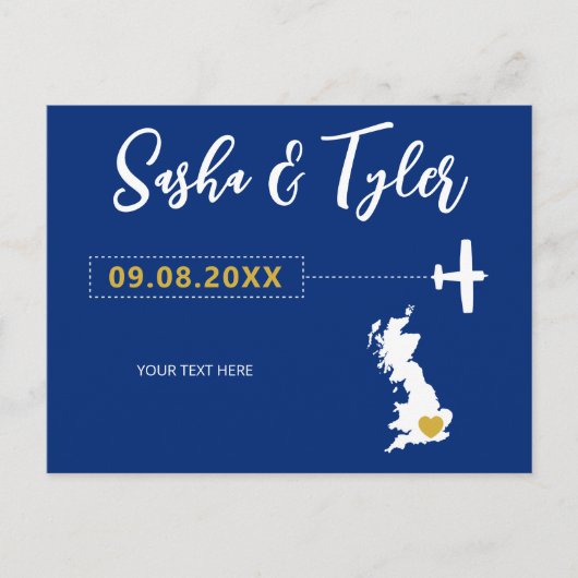 Navy England Scotland Wedding Save the Date Vereni Briefkaart (Voorkant)