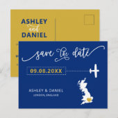 Navy England Scotland Wedding Save the Date Vereni Briefkaart (Voorkant / Achterkant)