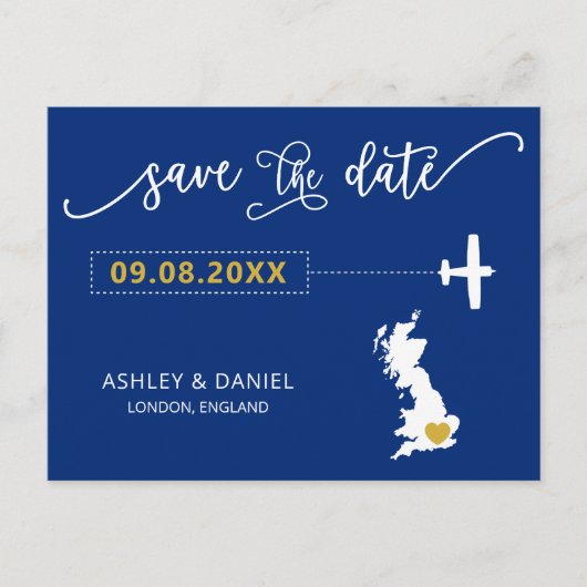 Navy England Scotland Wedding Save the Date Vereni Briefkaart (Voorkant)