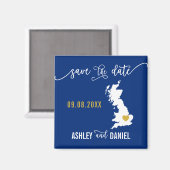 Navy England Wedding Save the Date Scotland Map Magneet (Voorkant / Achterkant)