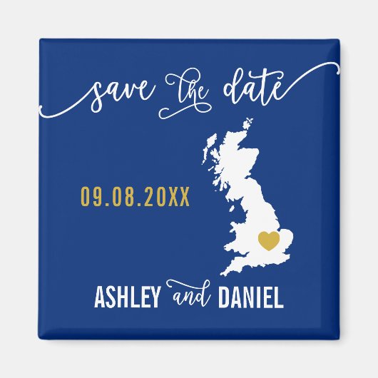 Navy England Wedding Save the Date Scotland Map Magneet (Voorkant)
