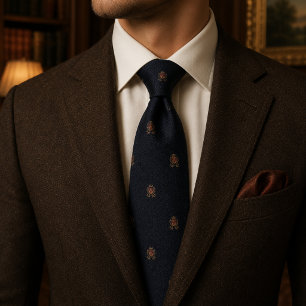 Navy Estate Crest Tie Luxe Trouwaccessoire in Ou Stropdas