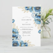 Navy Ethereal Bloom Wedding Kaart (Staand voorkant)