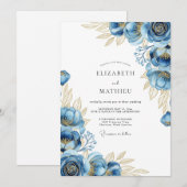 Navy Ethereal Bloom Wedding Kaart (Voorkant / Achterkant)