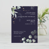 Navy Eucalyptus Elegance Bruid Ouders Bruiloft Kaart (Staand voorkant)