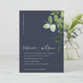 NAVY EUCALYPTUS FOLIAGE WE TIED DE KNOT INVITE BEDANKKAART (Staand voorkant)