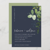 NAVY EUCALYPTUS FOLIAGE WE TIED DE KNOT INVITE BEDANKKAART (Voorkant / Achterkant)