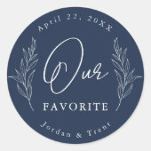 Navy Eucalyptus Onze Favoriete Trouwgunst Sticker (Voorkant)