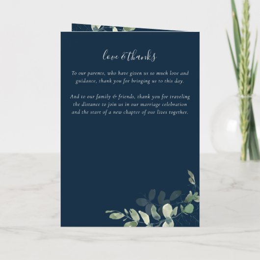 Navy Eucalyptus Order of Ceremony Wedding Programma (Achterkant)