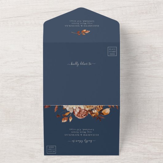 Navy Fall Wedding All In One Uitnodiging (Buitenkant)