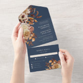 Navy Fall Wedding All In One Uitnodiging (Afscheurbaar)