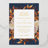 Navy Fall Wedding Folie Uitnodiging (Voorkant)