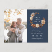 Navy Fall Wedding Photo Save the Date Aankondigingskaart (Voorkant)