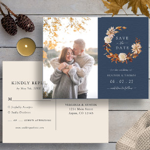 Navy Fall Wedding Photo Save the Date Aankondigingskaart