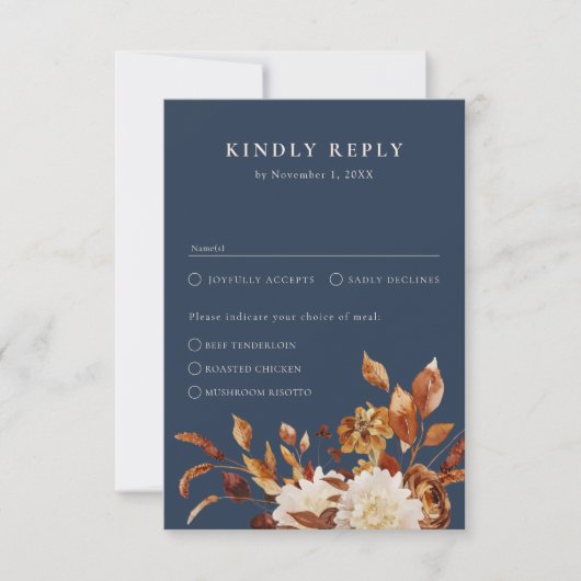 Navy Fall Wedding RSVP Kaartje (Voorkant)