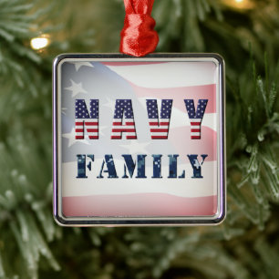 Navy Familie Kerstmis Metalen Ornament