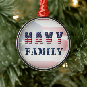 Navy Familie Kerstmis Metalen Ornament