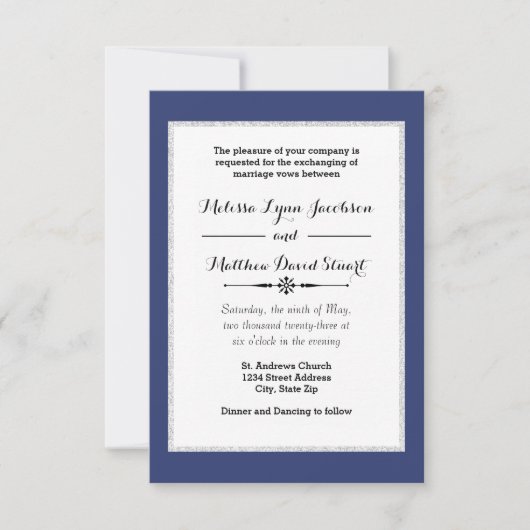 Navy & Faux Glitter Framed - 3x5Weddenschap Kaart (Voorkant)