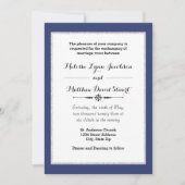 Navy & Faux Glitter Framed - Wedding Invitation Kaart (Voorkant)