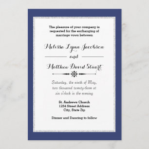 Navy & Faux Glitter Framed - Wedding Invitation Kaart