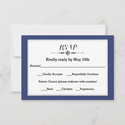 Navy & Faux Glitter Lijst - RSVP-reactiekaart RSVP Kaartje (Voorkant)