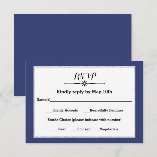 Navy & Faux Glitter Lijst - RSVP-reactiekaart RSVP Kaartje (Voorkant / Achterkant)