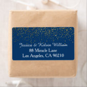 Navy Faux Gold Confetti Dot Bruiloft Retouradres Etiket (Insitu)