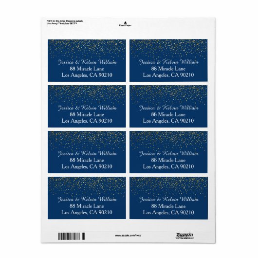 Navy Faux Gold Confetti Dot Bruiloft Retouradres Etiket (Full Sheet)