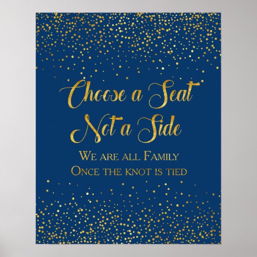 Navy Faux Gold Glitter Confetti Wedding Seating Se Poster (Voorkant)