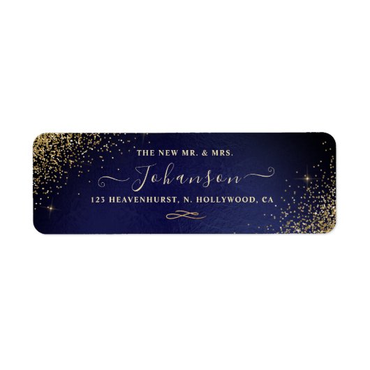 Navy+Faux Gold Glitter Return Address Etiket (Voorkant)