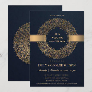 NAVY FAUX GOLD MANDALA JAAR 50E JUBILEUM KAART