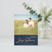 NAVY FAUX GOUDEN KALLIGRAFIE LIEFDE VREUGDE FOTO FEESTDAGENKAART (Staand voorkant)