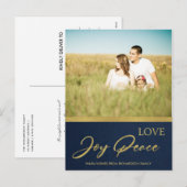 NAVY FAUX GOUDEN KALLIGRAFIE LIEFDE VREUGDE FOTO FEESTDAGENKAART (Voorkant / Achterkant)