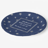 Navy + Faux Silver Stars Twinkle Baby shower decor Papieren Bordje (Gekanteld)