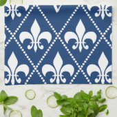 Navy Fleur de Lis met monogram initiaal Theedoek (Gevouwen)
