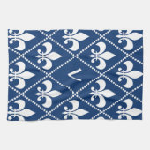 Navy Fleur de Lis met monogram initiaal Theedoek (Horizontaal)