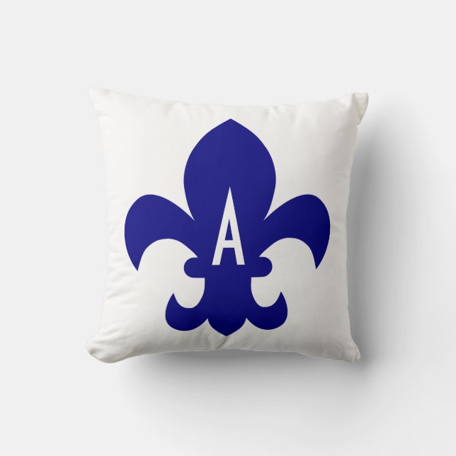 Navy Fleur de Lis Monogram Kussen (Voorkant)