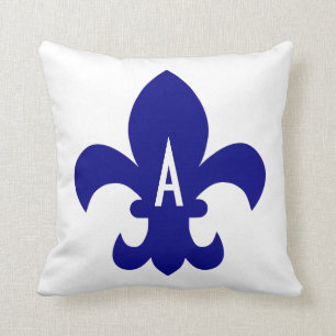 Navy Fleur de Lis Monogram Kussen