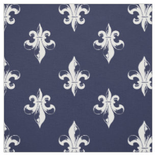 Navy Fleur De Lis Pattern Stof