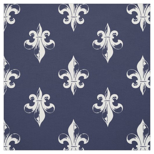 Navy Fleur De Lis Pattern Stof (Swatch)