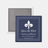 Navy Fleur de Lis Save the Date Magnet (Voorkant / Achterkant)