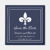 Navy Fleur de Lis Save the Date Magnet (Voorkant)