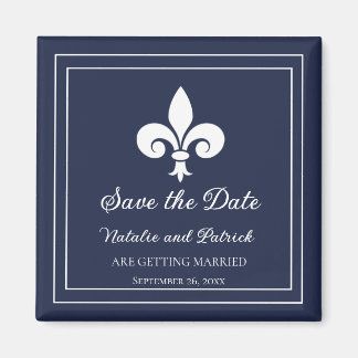 Navy Fleur de Lis Save the Date Magnet