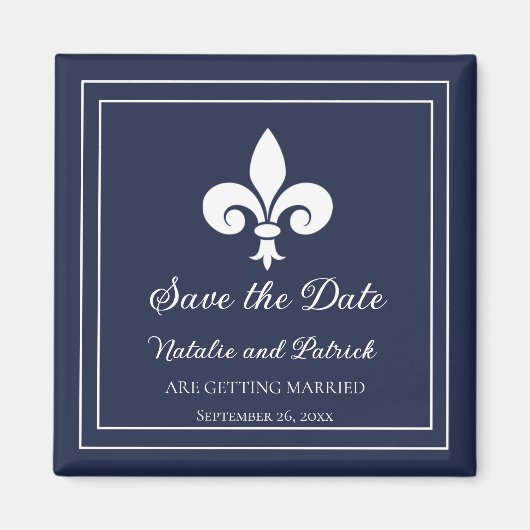 Navy Fleur de Lis Save the Date Magnet (Voorkant)