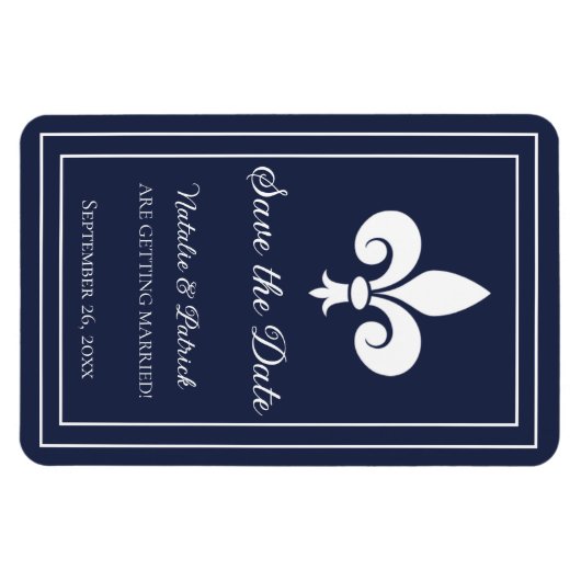 Navy Fleur de Lis Save the Date Magnet Magneet (Horizontaal)