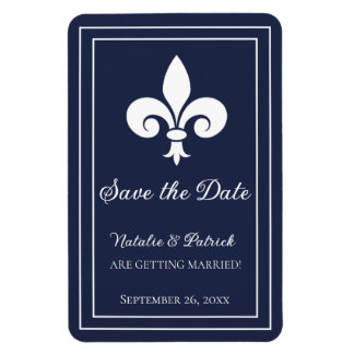 Navy Fleur de Lis Save the Date Magnet Magneet