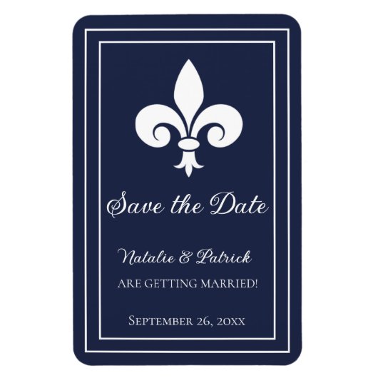 Navy Fleur de Lis Save the Date Magnet Magneet (Verticaal)